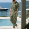 thumbnail image 4 of Yievot Men's Beach Outfit 2 Piece Linen Long Sleeve Henley Shirts and Jogger Pants Vacation Sets for Men, 4 of 7