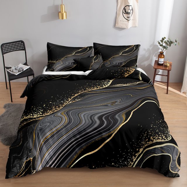 Move Over Black Gold Marble Bedding Sets Full Abstract Marble Flowers Duvet Cover Set Marble Pattern Microfiber No Filling