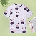 thumbnail image 4 of Panda Hearts Pattern Womens Tops Women's Fashion Casual Short Sleeve Flower Print Round Neck Pullover Top Blouse, 4 of 7