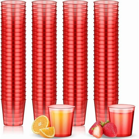 XmhyTop-A 100PCS Shot Glasses 1OZ Clear Small Plastic Cups, Disposable Mini Cups for Sampling/Jello Shots/Sauce,Red