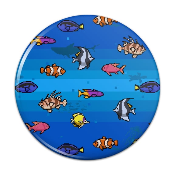 Pixel Tropical Ocean Fish Pattern Pinback Button Pin