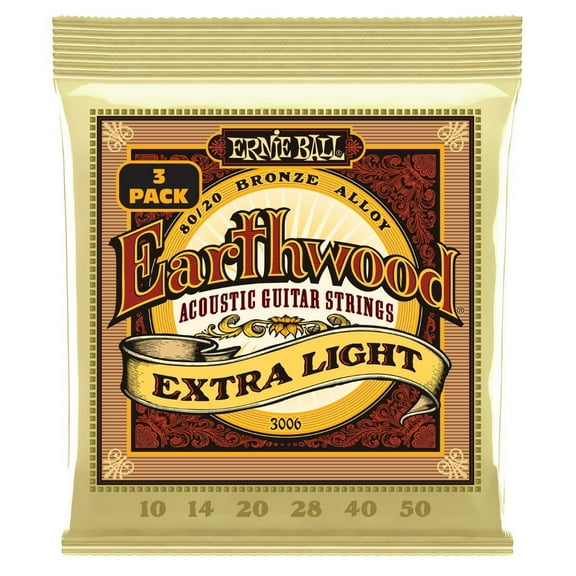 Ernie Ball Earthwood Extra Light 80/20 Bronze Acoustic Guitar Strings 3 Pack - 10-50 Gauge