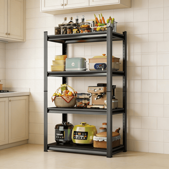 44" H Metal Garage Shelving Unit, 4-Tier 36"W Heavy Duty Garage Storage Shelves, 2400 lbs Adjustable Industrial Shelving, Standing Shelf Units for Warehouse, Kitchen, Basement, Double-Layer Columns