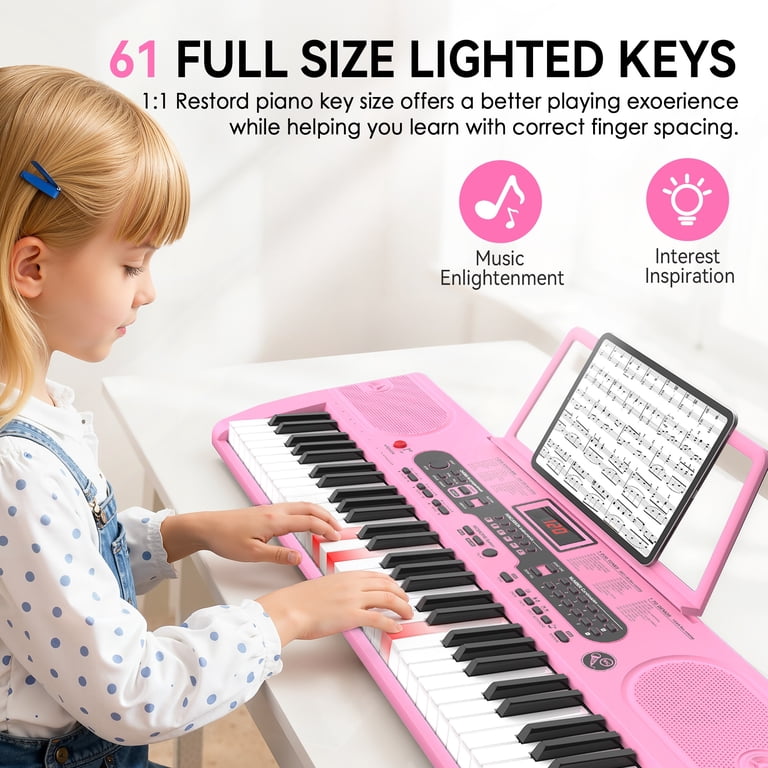 Redsmile 61-Key Piano Keyboard with Lighted Keys, Pink photo 2