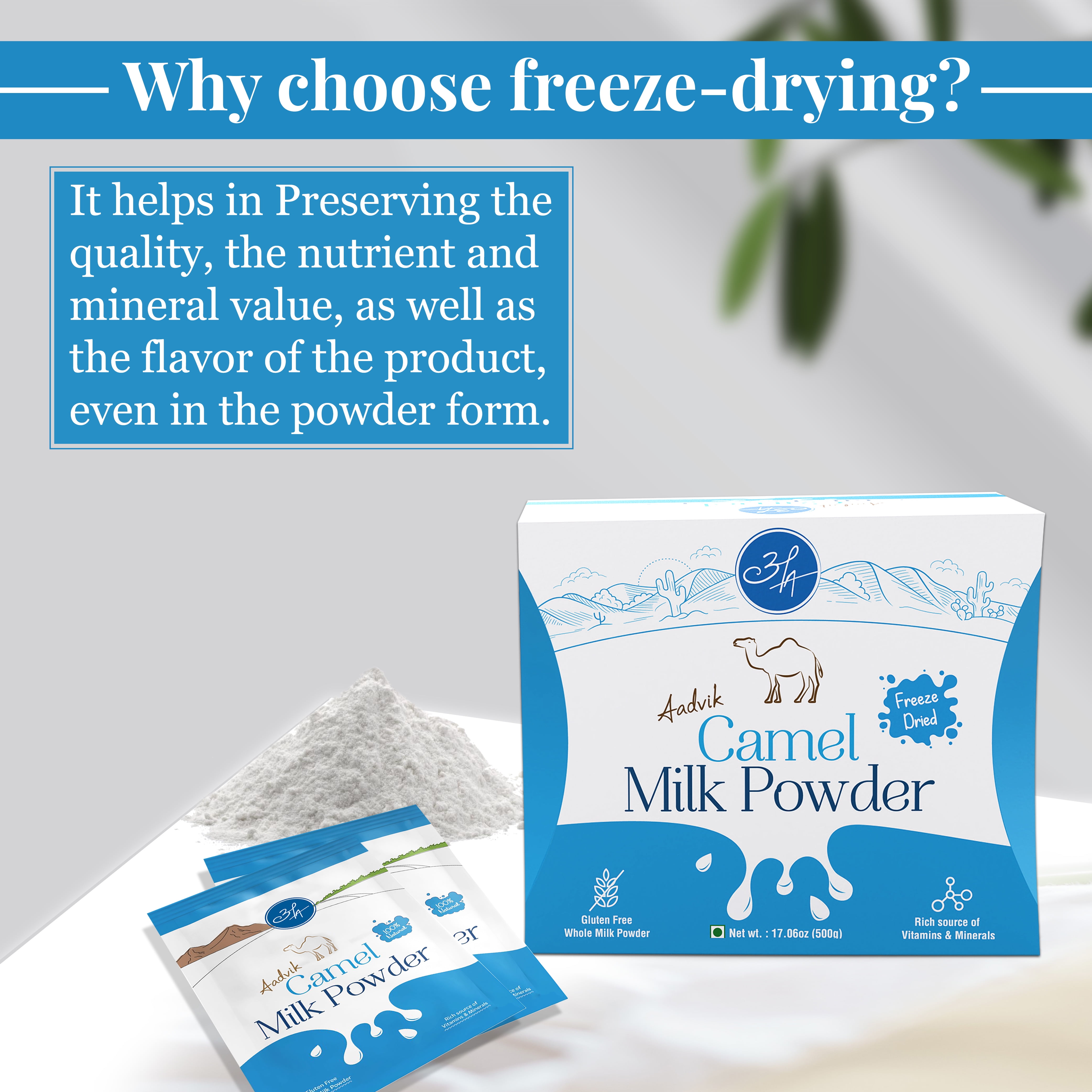 Aadvik Camel Milk Powder I Freeze Dried | 17.68 Oz | 0.707 Oz x 25 Sachets (20x25)