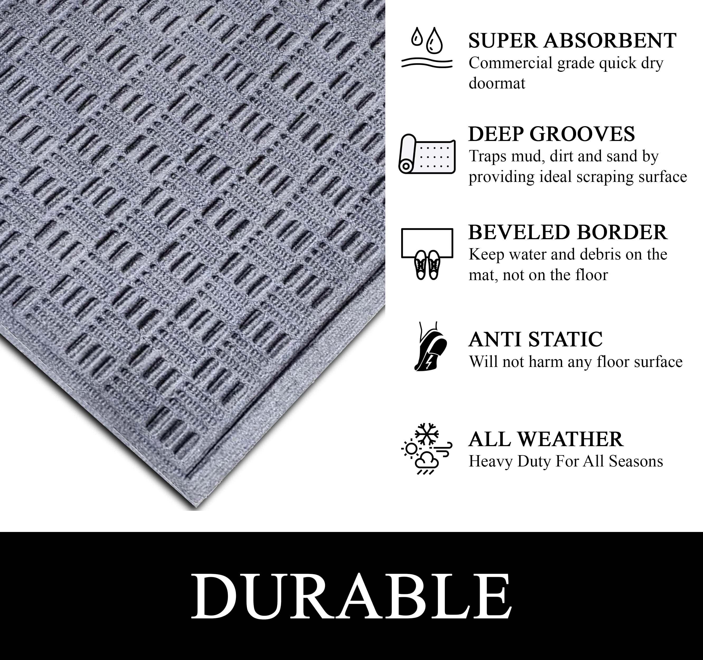 A1HC Indoor Outdoor Entrance Doormat - Durable Welcome Mat for Front and Back Doors, Non-Slip, Easy Clean, 24x36 inches, Dark Grey