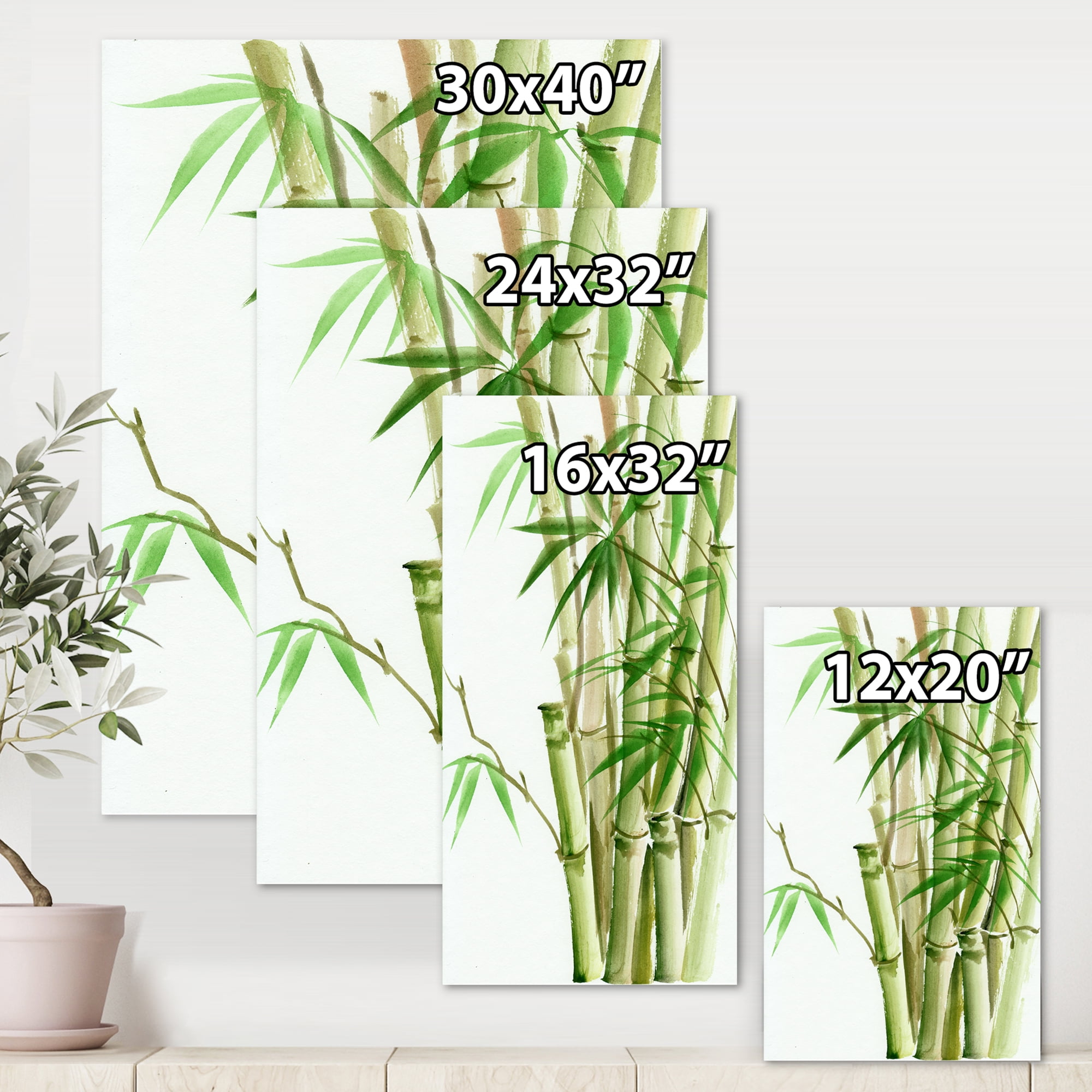 Designart ' Detail of Dark Green Bamboo and Leaves II ' Traditional Canvas Wall Art Print