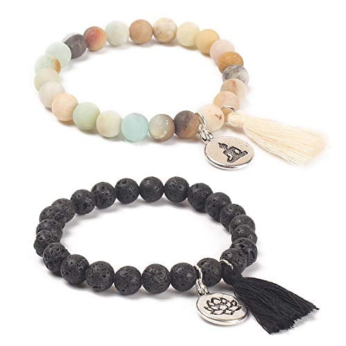 8mm Amazonite Rose Quartz Beads Mala Bracelet Meditation Handmade Japa Wristband 