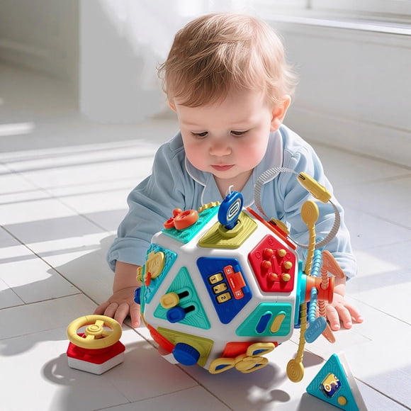 Cube d'Activités Sensorielles, Trieur de Formes Polyédriques avec Design Rotatif, avec Multiples Côtés, Surface Texturée, Blocs Colorés pour Tout-Petits, Développement de la Motricité Fine, Apprentissage Cognitif