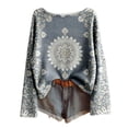 thumbnail image 2 of Tshirt Women Retro Floral Print Long Sleeve Crew Neck Loose Comfort Top Breathable Women Blouse Grey XXL, 2 of 3