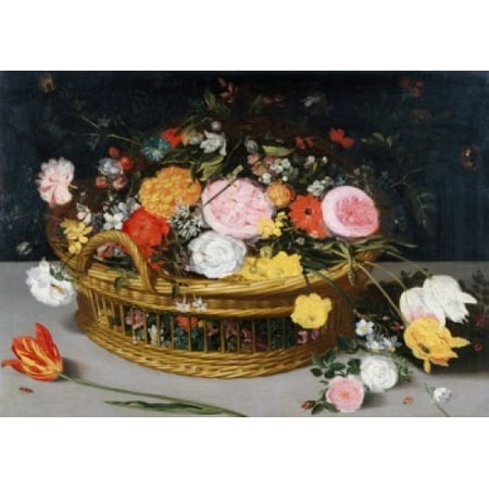 - Roses Tulips and other Flowers in a Wicker Basket Jan Bruegel the Elder (8 x 10) Poster Print (8 x 10)