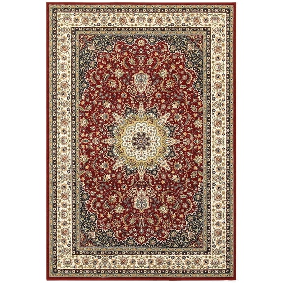 Oriental Weavers Kashan Area Rug - 119N1 - 5'3" x 7'6" - in Red/ Ivory - Vintage Inspired, Stain Resistant, Family and Pet Friendly , Bedroom, Office Rug