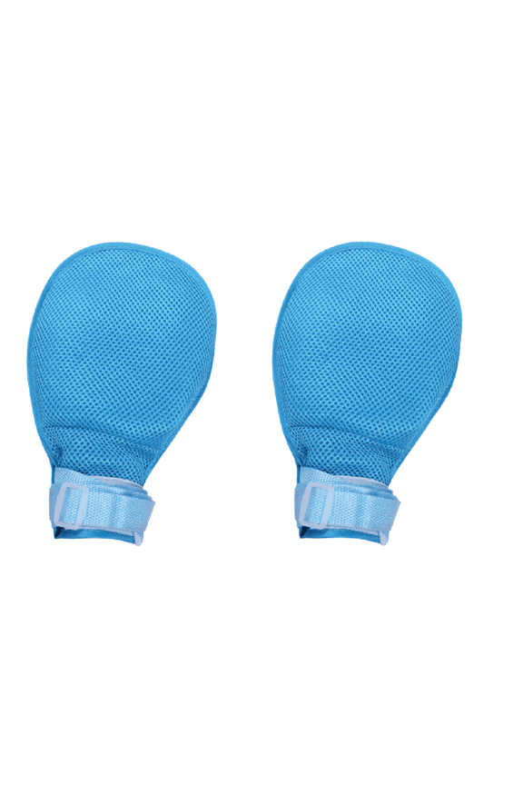 2 Pcs Dementia Hand Restraint Gloves, Breathable Safety Anti Scratch Mitts for Elderly Patients, Blue