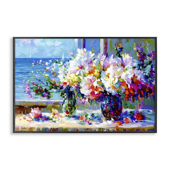 Stupell Industries Blossoms By The Sea Botanical & Floral Painting Black Framed Art Print Wall Art, 18 x 12