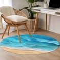 thumbnail image 4 of Teal Blue Coastal Beach Round Area Rug 4Ft Washable Circle Rugs for Bedroom Dining Room, Summer Nautical Ocean Beige Seaside Non-Slip Carpet Floor Mats Indoor Outdoor Carpet Runner Home Decor, 4 of 8