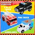 thumbnail image 3 of Playkidiz Toy Cars for Toddlers - 6Pcs Pull Back Cars Toys with Light and Sounds, City and emergency vehicles set, Including Police Car, Fire Truck, Ambulance, School bus, Tour Bus, Garbage Truck, 3 of 7