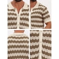 thumbnail image 7 of DARING DIVA Men's Wave Crochet Hollow Out Button Down Striped Shirts XL Brown, 7 of 7