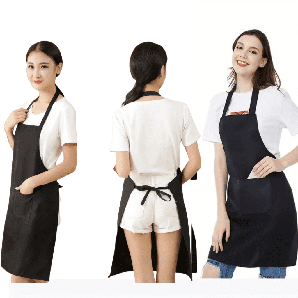 5PCS Waterproof Apron Set Black Aprons with Large Pockets Unisex Work Apron for Kitchen BBQ Restaurant Salon