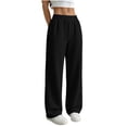 thumbnail image 5 of Wide Leg Sweatpants for Women Ndbuld Women Casual And Winter Solid Color Elastic Waist Sports Straight Leg Pants And Sweatpants Black S, 5 of 7