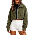 thumbnail image 2 of Mifsaly Cropped Jacket Women Corduroy Zip Up Lapel Collar Lightweight Shacket Fall Winter Trendy Casual Daily Outerwear Army Green,M, 2 of 5