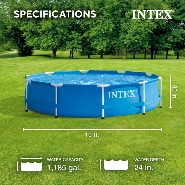 Intex 10ft x Round Metal Frame Above Ground Pool, Blue, Easy
