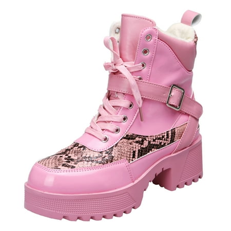 

Women s Shoes Fashion Casual Medium Boot Thick Heel Buckle Leather Boots For Women