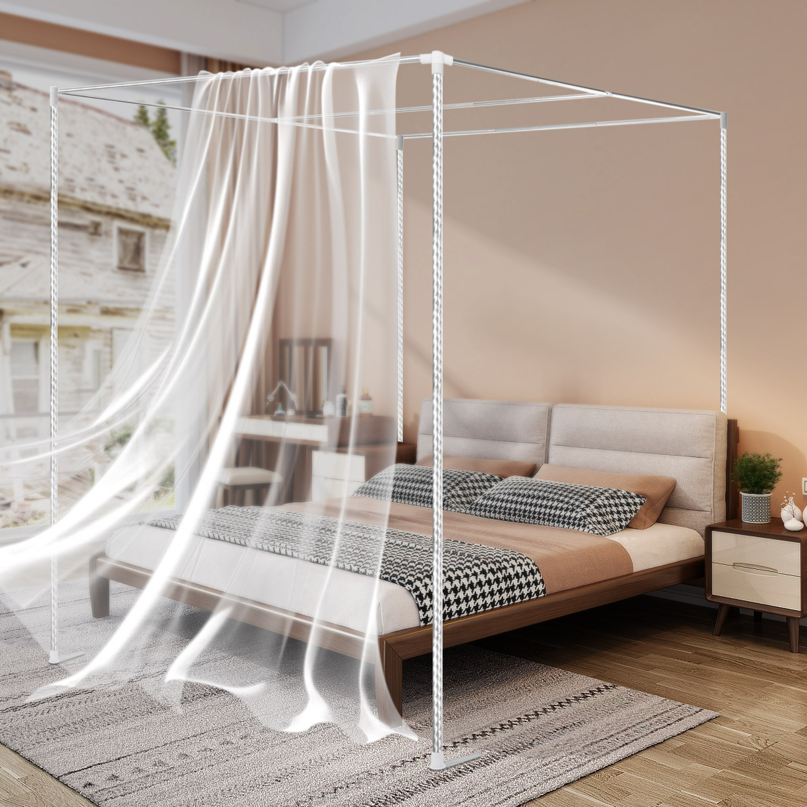 Peakora Peakora Canopy Bed Frame Mosquito Netting Canopy Frame Stainless Steel Fit for 4.92ft and 5.91ft Beds in Homes Dormitories Hospitals