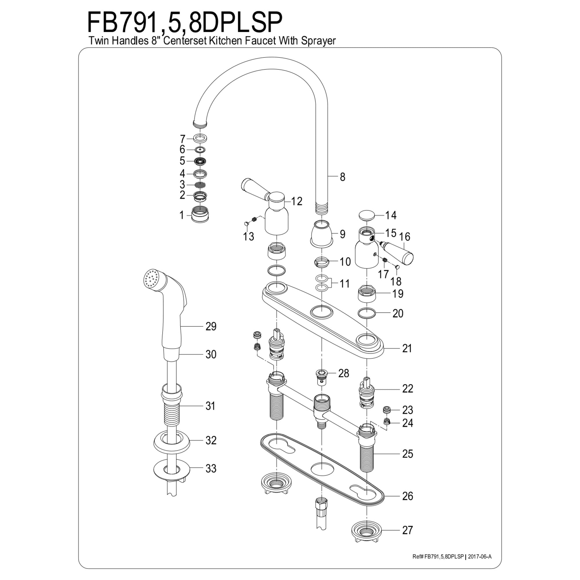 Kingston FB798DPLSP Paris Two-Handle 4-Hole 8" Centerset Kitchen Faucet with Side Sprayer in Brushed Nickel