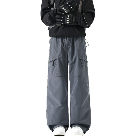 ShomPort Waterproof Pants for Mens Wide Leg Drawstring Cargo Pants with Multi-Pockets Climbing Hiking Outdoor Comfort Trousers