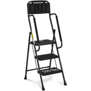 3 Step Ladder with Handrails, 500 lbs Folding Step Stool with Attachable Tool Bag & Anti-Slip Wide Pedal for Home Kitchen Pantry Office (3-Step)