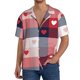 thumbnail image 1 of Fotbe Heart Plaid Camisa Estampada de Manga Corta para Hombre, Casual de Verano, Estilo Playero, Sin Arrugas-3X-Large, 1 of 5