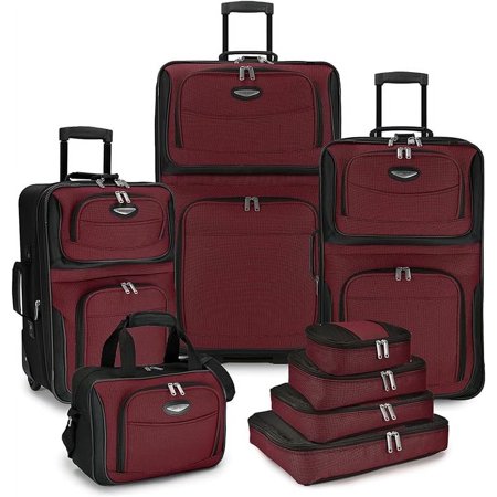 Travel Select Amsterdam Expandable Rolling Upright Luggage Set w/ Packing Cubes, Red, 8-Piece Set