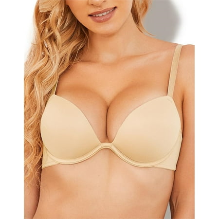 Deyllo Women s Plunge Super Padded Push Up Underwire T Shirt Bra  Nude 34DDD