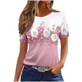 thumbnail image 2 of Blczomt Casual Womens Tops Floral Short Sleeve Shirt Crew Neck Summer Pink Trendy Womens Spring Blouses, 2 of 4