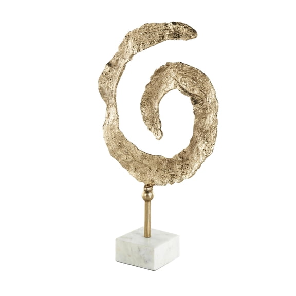 13" x 20" Gold Aluminum Metal Textured Spiral Abstract Sculpture with Marble Base, by DecMode