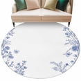 thumbnail image 2 of 6ft Round Rug, Blue Spring Floral Non-Skid Rubber Backing Large Area Rugs - Living Room Bedroom Home Office, Summer Flowers Botanical Indoor Floor Mat Carpets Washable Rug, 2 of 9