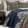 thumbnail image 4 of Lush Decor Clara Navy Damask Cotton Quilt, Full/Queen with 2 Pillow Shams, 4 of 11