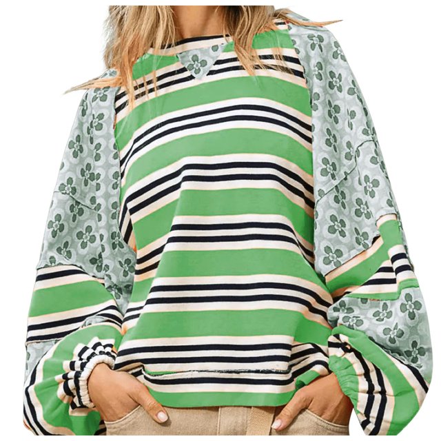 WEAIXIMIUNG Chandail en Molleton Surdimensionné pour Femmes Zip Motif Assorti Col Rond Pull Ample Manches Longues T-Shirt Haut