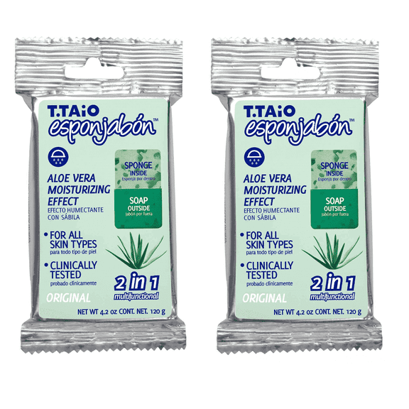 T Taio Soap Infused Sponge  AloeVera & Glycerin 4.2 oz each 2 pack for All Skin Types