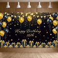 thumbnail image 6 of Black Gold Happy Birthday 16th Banner Background with Balloons Stars and Gifts Party Supplies Photography Props Birthday Decoration Party Decorations Backdrop, 6 of 7
