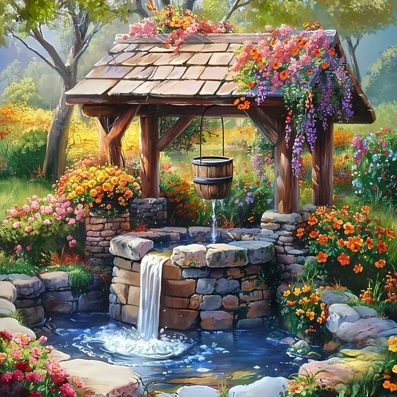 Diamond Art Painting Kits for Adults,Water Well 5D Diamond Painting Dots Art Kits for Adults Beginner, DIY Full Round Gem Crystal Art Paint by Diamond, Home Wall Decor 14x 14 in