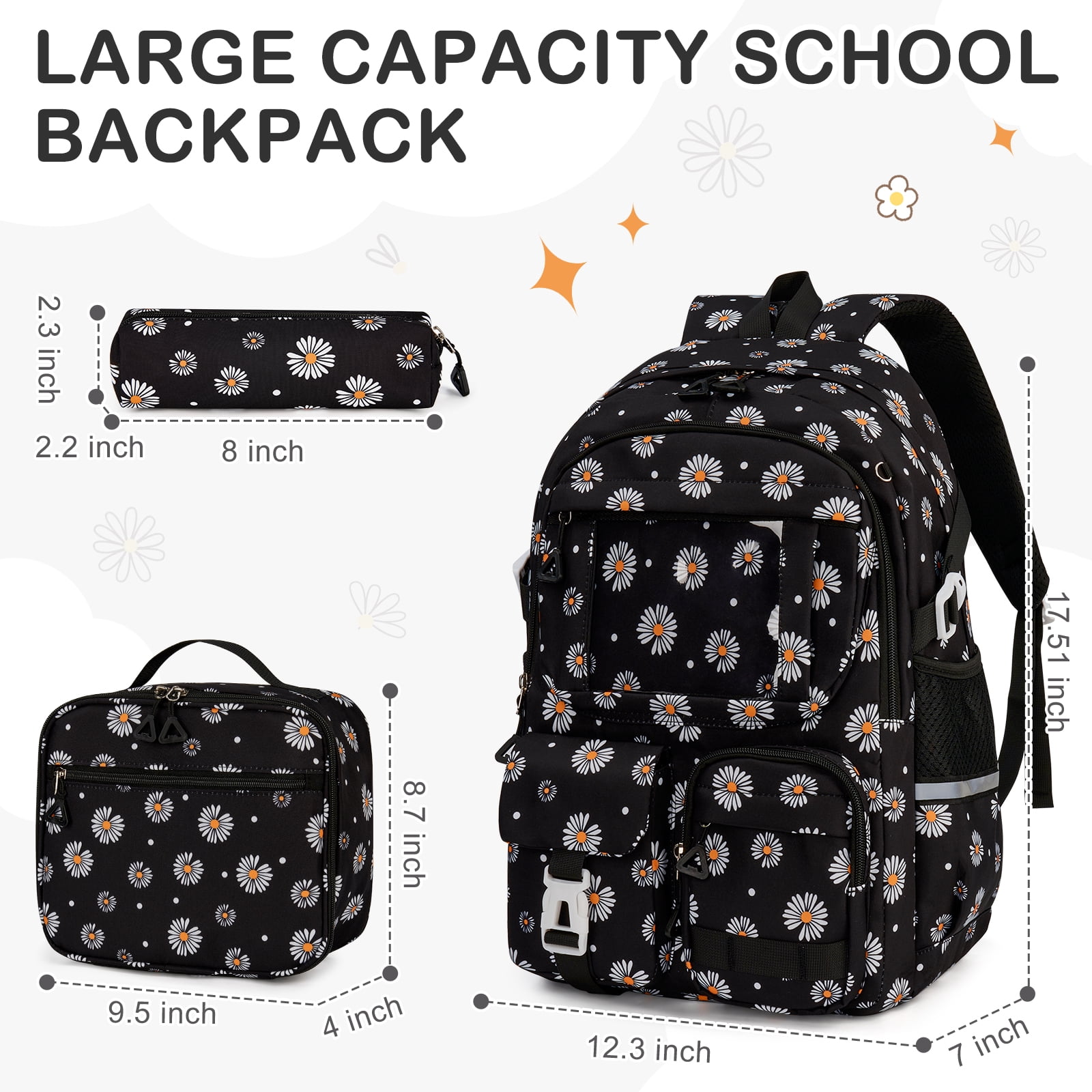 Inadays School Backpacks for Teens 3PCS Set Middle School Bookbag Students Lightweight Durable Casual Outdoor Daypack College