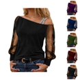 thumbnail image 1 of Womens Sparkle Top 2026 Spring Fashion Y2K Long Sleeve Off Shoulder Mesh T Shirt Going out Tops Rave Outfits, 1 of 4