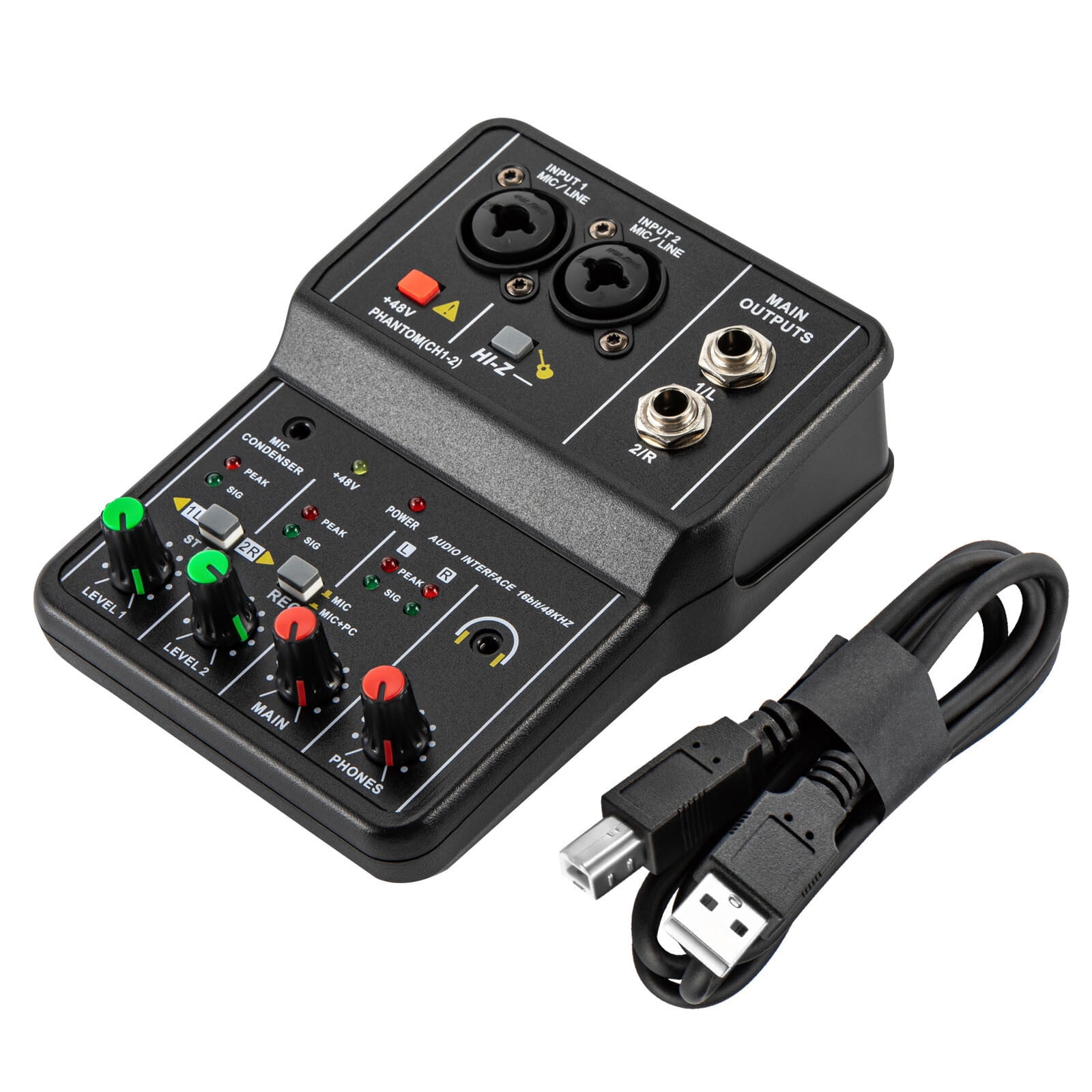 2 Channel USB Audio Mixer - Professional Sound Mixing Console for DJs