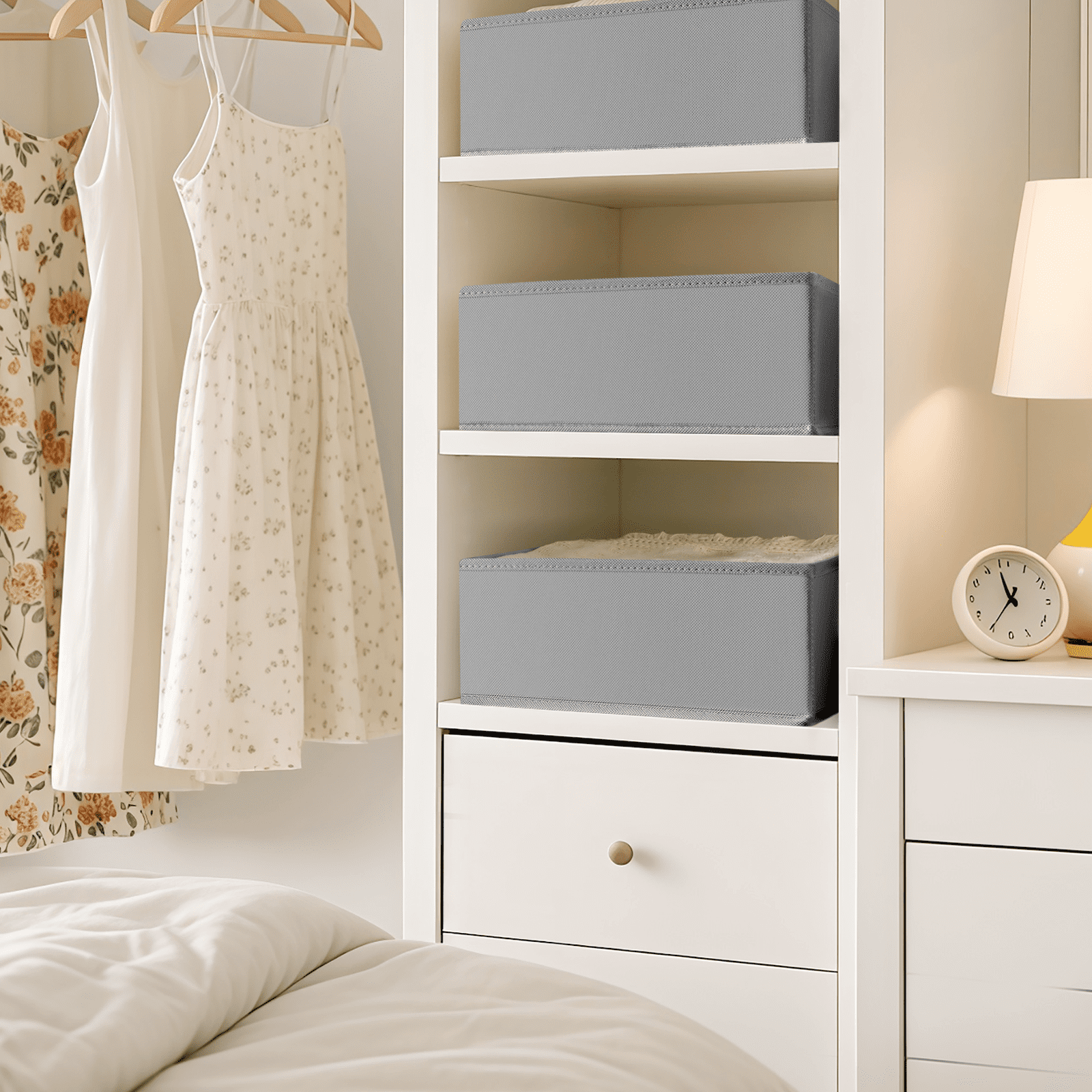 Criusia Drawer Organizer Clothes, Foldable Closet Organization and Storage for Nursery, Bedroom, Gray