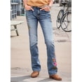 thumbnail image 5 of Women'S Floral Embroidery Mid Waist Mid Stretch Bootcut Jeans with Pockets Blue XL, 5 of 9