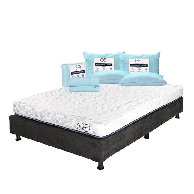 Colchón Queen Size Trinity + Box + 2 Almohadas Trinity + Juego de Sábanas