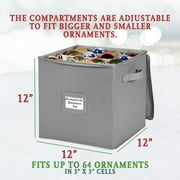 Hold N' Storage Christmas Ornaments Storage Box Polyester with Zipper, up to 64 -3 Ornaments - Gray