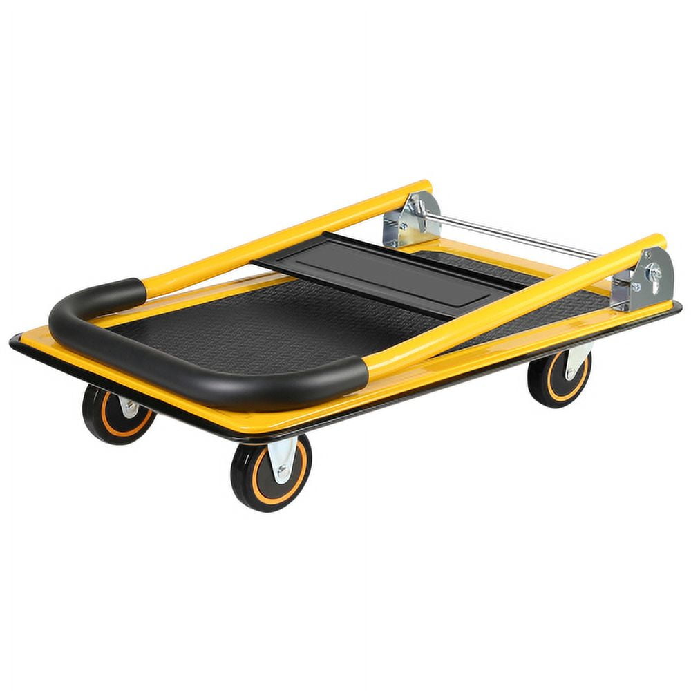 POWANLI Foldable Platform Truck, Push Dolly 330 LBS Weight Capacity, 360 Rolling, Folding Hand Truck for Luggage, Travel, Office, House (Yellow and Black) (28.7" x 19" x 32.5")