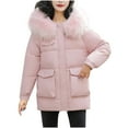 thumbnail image 3 of Titcea Puffer Jacket Womens Fleece Collar Thickened Solid Color Zip Up Winter Coats with Pockets Warm Loose Comfort Jackets, 3 of 4